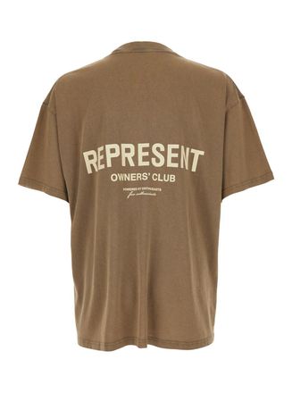 Represent Mens T-Shirt With Logo - Brown Cotton T-Shirts And Polos