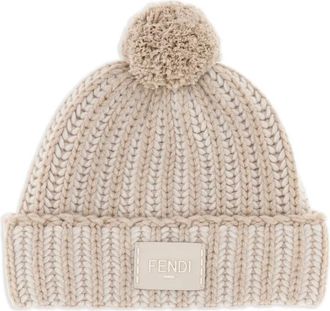Fendi embroidered pompom beanie hat - Beige