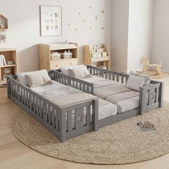 OEM Cama Infantil - Cama De Suelo - Cama Doble - 90 X 200 Cm - Motivo De Estrellas - Madera Maciza - Gris
