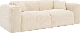 Vente-Unique Sof&aacute; 3 plazas convertible expr&eacute;s de pana beige - Colch&oacute;n 16 cm viscoel&aacute;stico POGNIA