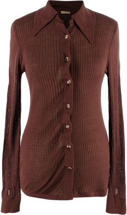 Dodo Bar Or Chocolate Brown Paya Ribbed Silk Shirt Size XS