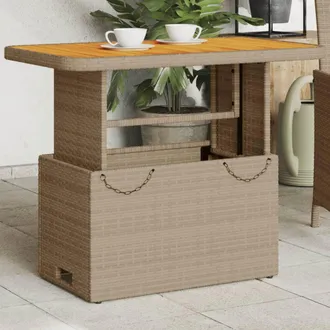 vidaXL Mesa De Jard&iacute;n Rat&aacute;n Sint&eacute;tico Madera Acacia Beige 90x55x71 Cm Vidaxl