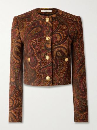 Chloé Giacca Cropped In Jacquard - Marrone