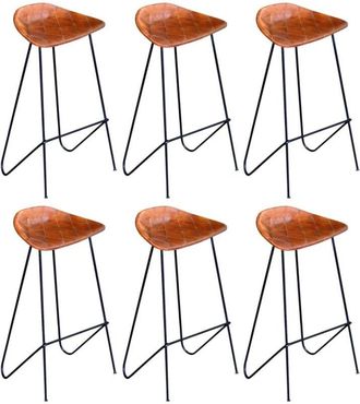 vidaXL Vidaxl - Taburetes De Cocina 6 Unidades Cuero Aut&eacute;ntico Marr&oacute;n