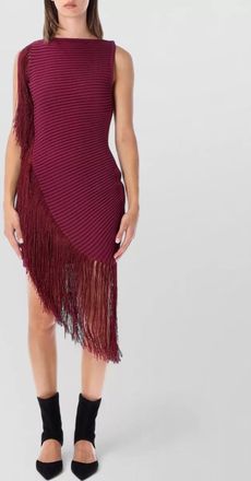 Alaia silk asymmetric fringed knit sleeveless mini dress