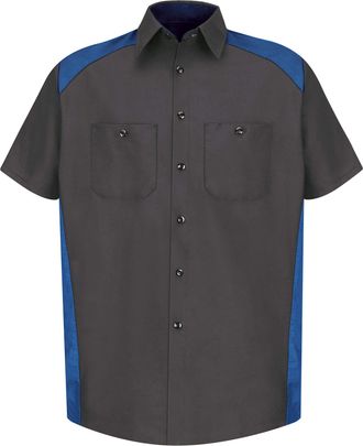 Red Kap Mens Motorsports Shirt, Short Sleeve, Charcoal/Royal Blue, XL