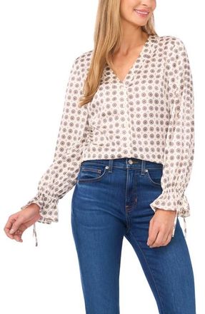 CeCe by Cynthia Steffe Medallion Print Satin Georgette Button-Up Shirt in New Ivory at Nordstrom, Size X-Large