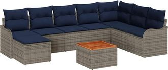 vidaXL Conjunto De Sof&aacute;s De Jard&iacute;n 9 Uds. Gris Rat&aacute;n Sint&eacute;tico Vidaxl