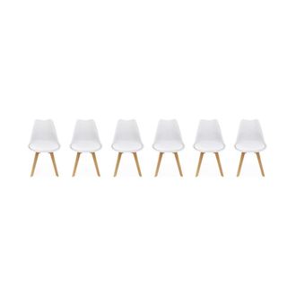 Sweeek Silla escandinava con patas de madera de haya, set de 6, blanco