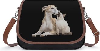 Generic Greyhound with Siamese Cat Womens Crossbody Bag Fashion Shoulder Handbags Message Tote Bag with Adjustable Strap