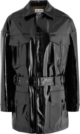 Saint Laurent Saharienne Belted Vinyl Jacket - Black - 38 (UK10 / S)