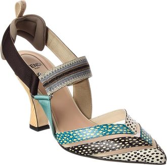 Fendi Fendi Colibri Snake-Embossed Leather & Mesh Slingback Pump
