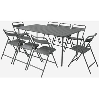 Sweeek Set tavolo da giardino bistrot in acciaio con 8 sedie pieghevoli, 160cm