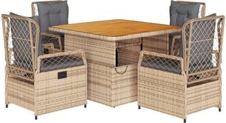 vidaXL Set Comedor De Jard&iacute;n 5 Pzas Con Cojines Rat&aacute;n Sint&eacute;tico Beige Vidaxl