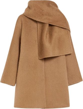 Max Mara Alpaca en wollen jas met sjaal - Dames - Mantel - Bruin - M - Wol - Jassen