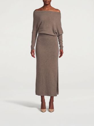 Altuzarra Asymmetrical Midi Dress in Pure Cashmere with Boat Neck