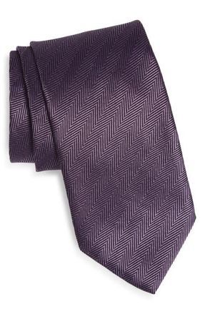 David Donahue Herringbone Silk Tie in Purple at Nordstrom