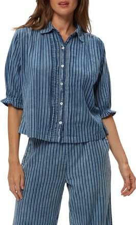 Michael Stars Holly Lace Trim Button-Up Shirt in Indigo Stripe at Nordstrom, Size X-Small
