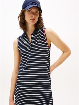 Tommy Hilfiger Womens Sleeveless Stripe Polo Dress - Navy - XL