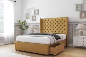 Sloomy Dior Plush Divan Set 2 Drawers-54 Wingback in Mustard | Size: Double