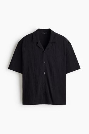 H&M Relaxed Fit Jacquard-jersey Resort Shirt in Black at Nordstrom, Size X-Large