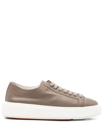 Santoni lace-up leather trainers - Brown