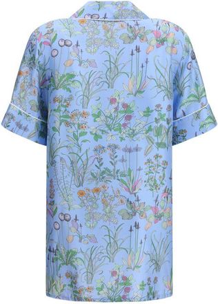 Gucci Womens Blue Silk Pattern Shirt