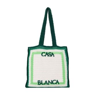 Casablanca Crocheted Cotton Tote Bag Green