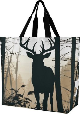 Generic Deer Silhouette Carry Bag Foldable Tote Bag Reusable Grocery Bags For College Beach Camping