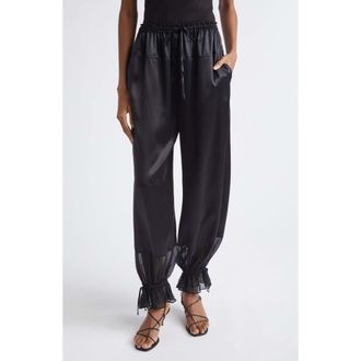 Ulla Johnson Camile Mixed Media Cinched Silk Pants in Noir at Nordstrom, Size 16