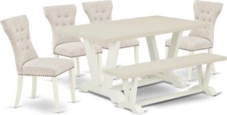 East West Furniture 6-Piece Kitchen Dinette Set-Doeskin Linen Fabric Seat and Button Tufted Chair Back Parson dining room chairs