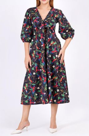 Leota Adriana Tie-Front Midi Dress in Macaw at Nordstrom, Size Xx-Large