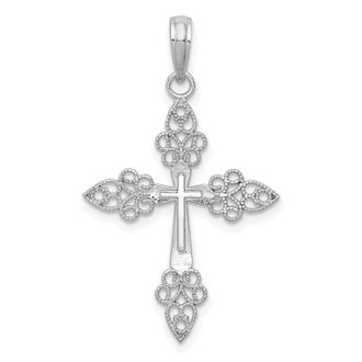 Diamond2Deal 14k White Gold Filigree Cross Pendant
