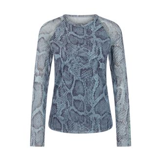 Marc Cain Tops, Dames, Blauw, XS, Katoen, Mesh Shirt met dierenprint