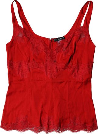 Dolce & Gabbana Womens Red Silk Floral Lace Lingerie Top Underwear Elastane