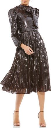 Mac Duggal Long Sleeve Tea Length Sequin Dress in Dark Chocolate at Nordstrom, Size 10