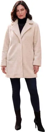Roaman's Plus Size Mid Length Teddy Faux Fur Coat in Ivory at Nordstrom, Size 24