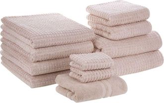 Beliani Set di 11 Asciugamani da Bagno in Morbido Cotone Low Twist Rosa Atai