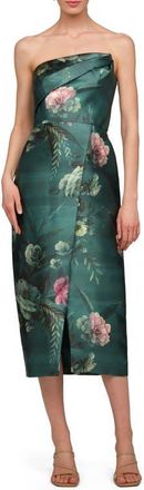 Kay Unger Amelie Floral Strapless Mikado Sheath Cocktail Dress in Emerald at Nordstrom, Size 18