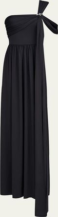 Halston Heritage Adena One-Shoulder Draped Jersey Maxi Dress