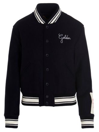 Golden Goose Blue Embroidered Logo Bomber Jacket