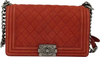 Chanel Boy Red Leather Shoulder Bag (Pre-Owned)