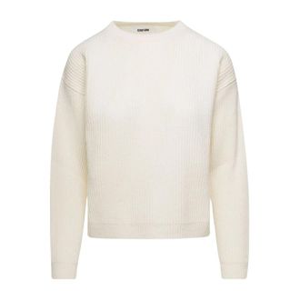 Mauro Grifoni Merino Wol Engels Ribgebreide Box Trui - Dames - Ronde hals truien - Beige - 2XS - Wol - Truien & Vesten