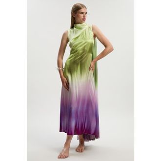 Karen Millen Ombre Satin Cape Midi Dress in Multi at Nordstrom, Size 10