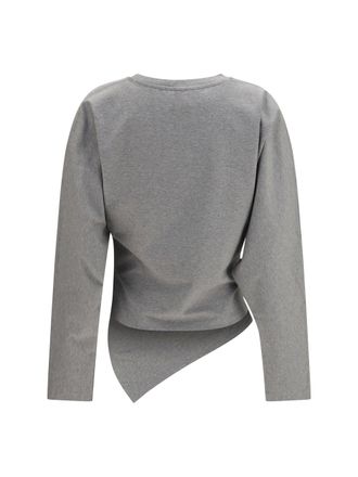 Ganni Asymmetric Draped Cotton Shirt - Gray