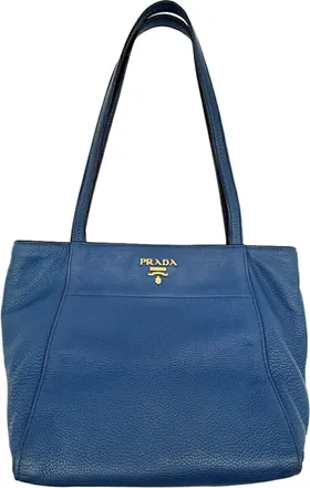 Prada Blue Leather Shoulder Bag Tote Bag (Pre-Owned)