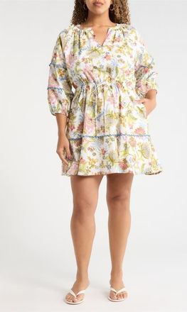 Sugarlips Pany Floral Dabria Cotton Dress in Pink-Green-Blue at Nordstrom, Size 3 X