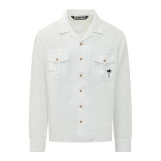 Palm Angels Casual Shirts, male, White, Size: S Logo Bowling Shirt