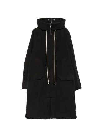Rick Owens Tower oversized parka in zwart geborstelde keperstof