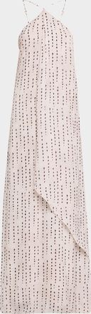 PESERICO Draped Dot-Print Halter Maxi Dress